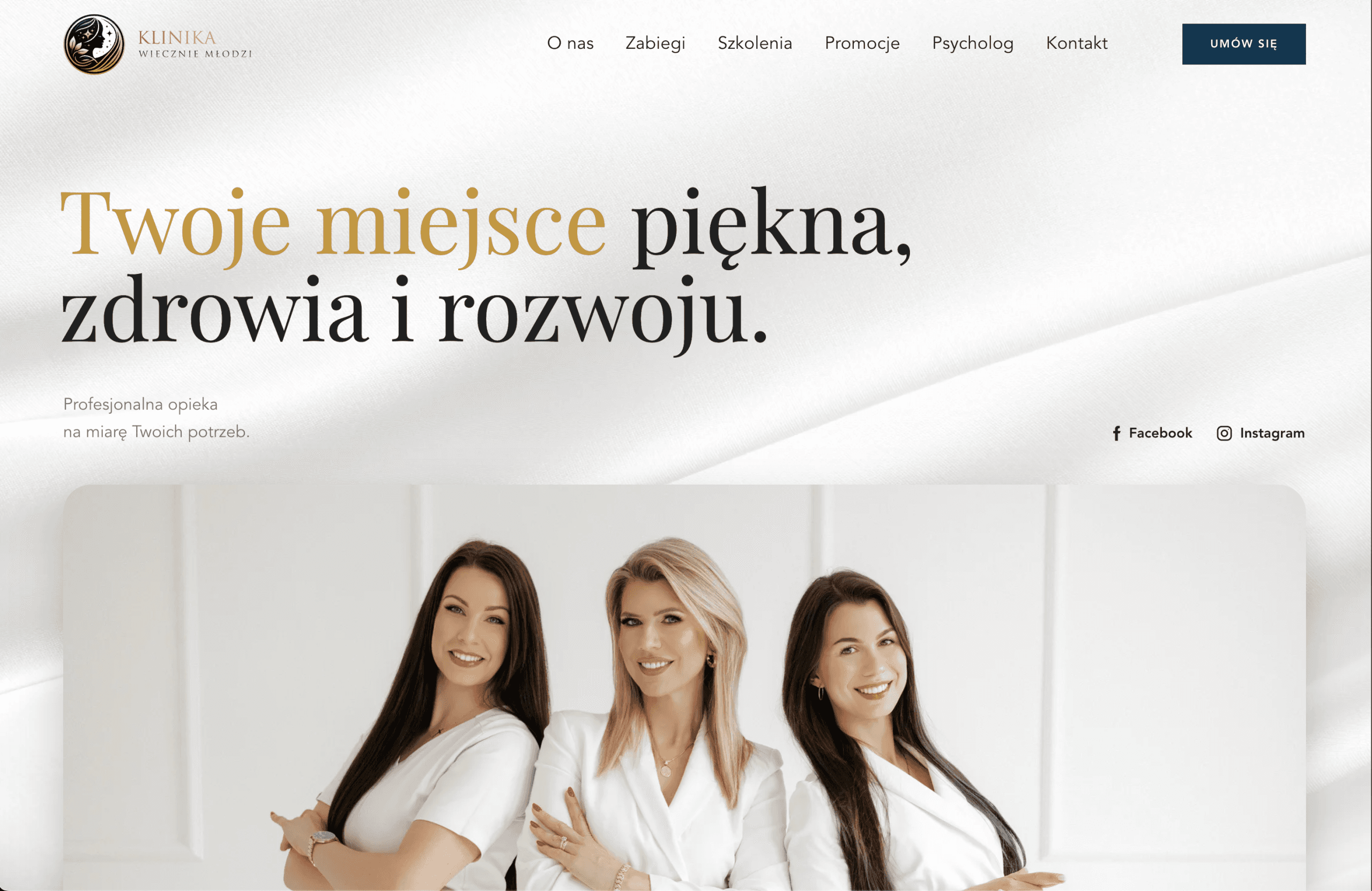 Jedna strona łącząca medycynę estetyczną, kosmetologię i wsparcie psychologiczne.